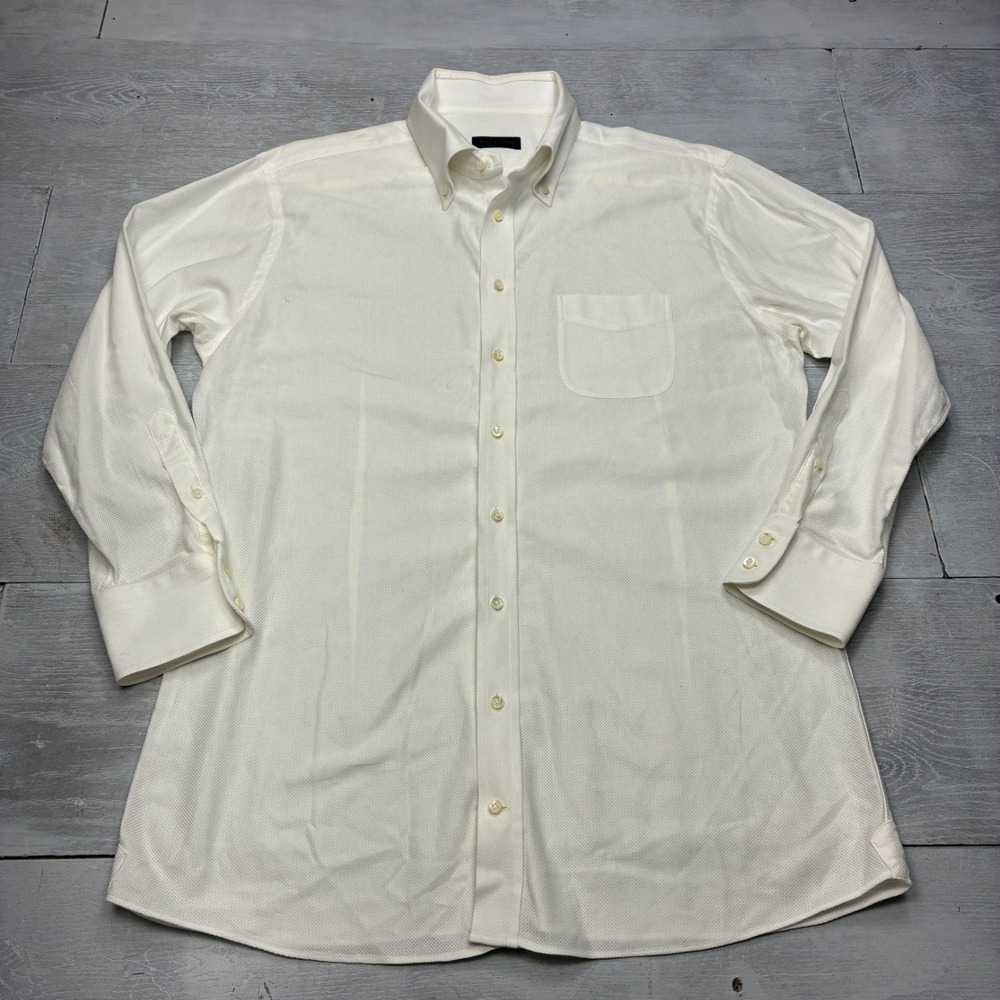 Thom Sweeney Pique Shirt Mens 17.5 44cm White Button Down Long Sleeve Cotton